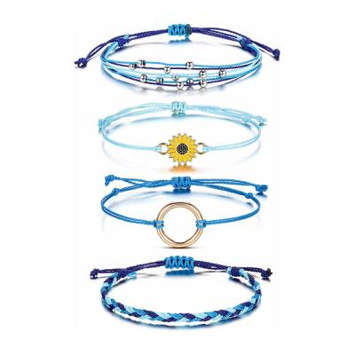 China CLASSIC 4 Pcs Summer Surfer Wave Anklets For Women Adjustable Strand Braided String Rope Anklets For Teens Girl for sale