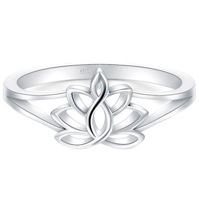 China Fashion Bracelet Jewelry 925 Sterling Silver Yoga Ring Lotus Flower High Polish Tarnish Resistant Comfort Fit Wedding Band Ring for sale