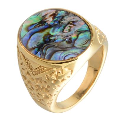 China Fashion Bracelet Jewelry 18K Gold Plated Gemstone Ring Abalone Shell Handmade Rings For Man Couples Rings Christmas Gifts for sale