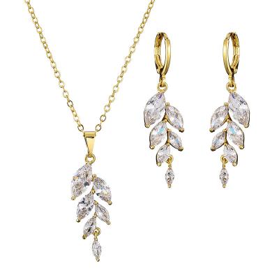 China 2021 New CLASSIC China Factory Supply Hot Selling Leaf Zircon Jewelry Set for sale