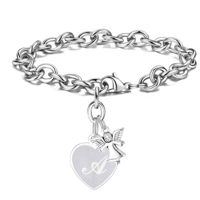 China Fashion bracelet jewelry 2021 new heart initial bracelets engraved initial charms bracelet stainless steel bracelet birthday gift for sale