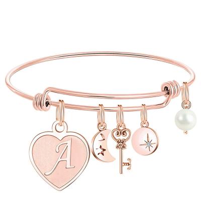 China Fashion Bangle Jewelry Initial Charm Bracelets For Women Gifts - Engraved 26 Letter Charm Bracelet Stainless Steel Initial Bangle Bracelet for sale