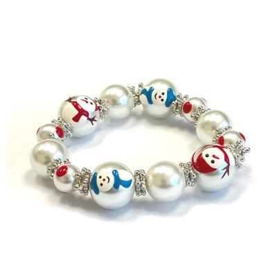 China Hot Selling Fashion Bracelet Jewelry Hand Painted 3D Glass Beads Christmas Stretch Bracelet In Bag Snowman Christmas Gift for sale