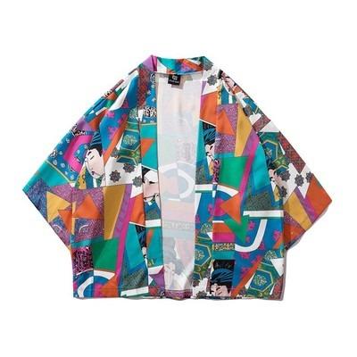 China New Breathable Japanese Kimono With Seven Sleeves 3D Cartoon Printing Hanfu Shirt For Men for sale