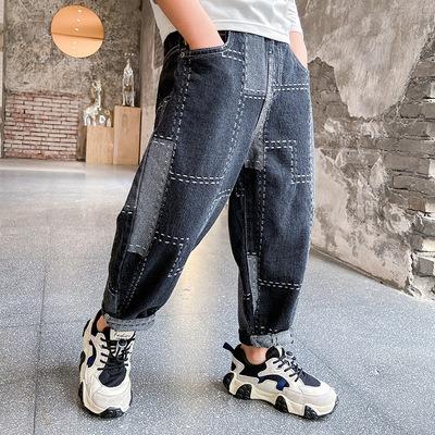 China Color Fade Proof Teen Boys Casual Pants Denim Sweated Korean Cowboy Pants Long Jeans For Boys for sale