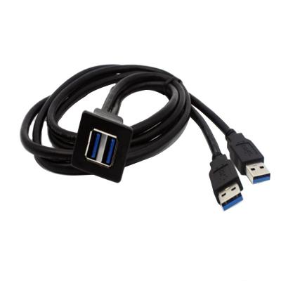 China Dual Car USB3.0 Embedded 2 Female to Male Black USB3.0 A Car Speaker USB Plug Extension Cable 1.2m USB Female to Male for sale