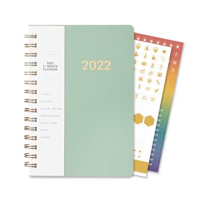 China Spiral In-Stock Luxury Custom Foil Stamping A5 Daily Pocket PU Leather Spiral Planner Softcover With Stickers for sale