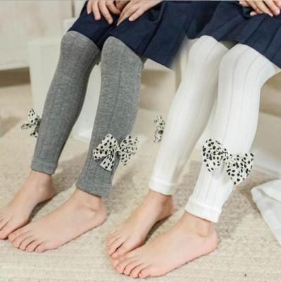 China 2021 Wholesale Children's Pantyhose Antibacterial Girls Wave Point Bow Antibacterial Nine Point Baby Dance Pantyhose Pantyhose for sale