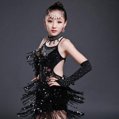 China New Girls Soft Cozy Comfortable Tassel Latin Dance Skirt Children Fringe Latin Dance Dress for sale