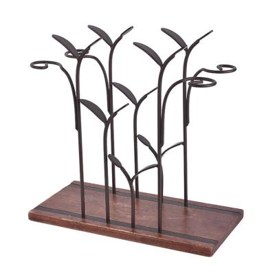 China Viable Bronze Table Top Wine Glass Rack Metal Home Decor Kitchen Storage Wooden Wine Rack for sale