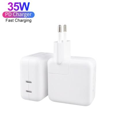 China Factory Original 35W Mobile Phone Dual USB-C Charger EU Plug Power Adapter USB Type C PD Charger For Apple iPhone 13 14 Pro 35W Quick Charge for sale