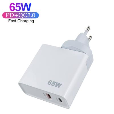 China High Speed ​​Mobile Phone 65W GaN Palladium Travel Adapter Mobile Phone USB C Wall Charger Dual Ports USB+Type C For iPad For MacBook Laptop for sale