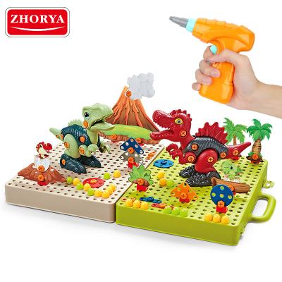 China DIY Game Zhorya Electric Drill Screw Jigsaw Puzzle Toy Set DIY 3D Disassembly Dinosaur Screw Puzzle Toy for sale