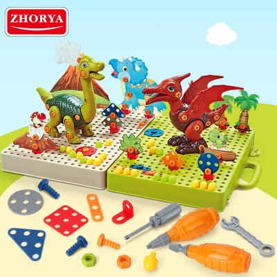 China DIY play Zhorya kids educational creative toys 3D electric drill manual disassembled dinosaur screw puzzle diy toolbox for sale