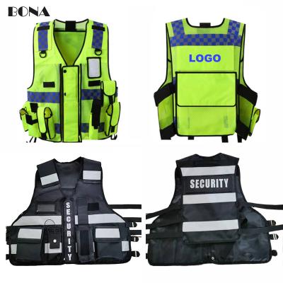 China Breathable Sample Available Custom Logo Printing Safety Safety Vest Black Yellow Reflective Jacket EN20471 and CE Standard with Pockets for sale