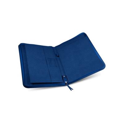 China Durable Customized A4 Quilted Leather Compendium Two Pocket Folders In Dark Blue for sale