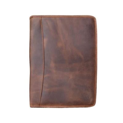 China Bourbon Brown Folder Document Organizer Padfolio A4 Notepad Pen and Handmade Durable Leather Business Card Holder for sale