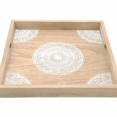 China Rastaurant 2018 Hot Selling Hotel Serving Equipment Home Original Color 35x5x35 Wooden Size Wooden Serving Tray for sale