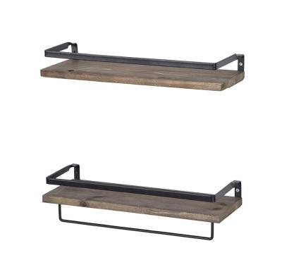 China Sustainable Floating Shelves Wall Mounted Storage Shelves For 2 Brown Kitchen Bathroom Set for sale