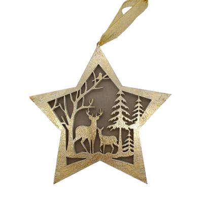 China Fashionable Warm Wooden Gold Christmas Star Shape LED Sale Decorations Wedding Crafts Gift Hanging Wooden Wedding Favors Gifts Wedding Decor for sale