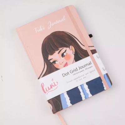 China Latest Cover 100 Sheets Design A5 Kawaii Line / Blank Front Pocket Inside / Dotted Hardcover Cute Diary Notebook With Bag And Strap envelope for sale