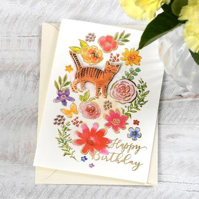 China Custom Handmade China 3D Flower Paper Thank You Cards, Rose Gold Foil Greeting Cards With Envelope for sale