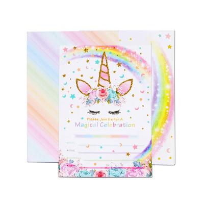 China China Unicorn Party Kids Love Create Baby Shower Hardcover Book Invitation Cards for sale