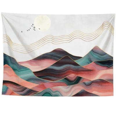 China Custom Traditional Warm Home Decor Logo Printing Sunset Cotton Polyester Fabric Nature Landscape Wall Tapestry for sale