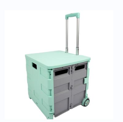 China Fold-n-Roll Folding Shopping Trolley Supermart Cart Durable Plastic Wholesale High Quality Easy Folding 2 Wheels 10cm+8cm 44*11*44cm for sale