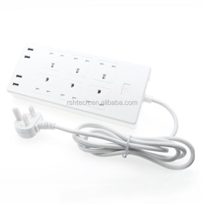 China Google Assitance Ordered 6AC Power Strip UK Smart Smart Home Wifi Remote 4 Outlets USB Power Strip 13A Works With Alexa for sale