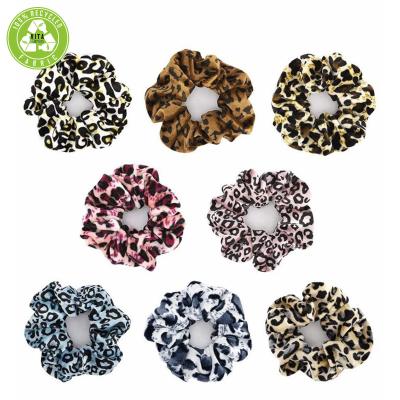 China Fashion high quality custom printed women's leopard hair band sublimated no crease flip hair ties velvet hair scrunchies for sale