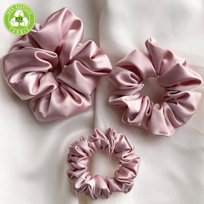 China Fashion Customized Tie Popular Women Summer Pink Satin Hair Scrunchies For Girls for sale