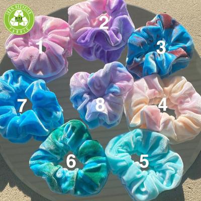 China Fashion Manufactures Cheap Custom Velvet Tie Dye Hair Scrunchies Female Hair Tie Band for sale