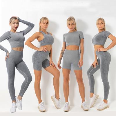 China Breathable Summer 5pcs Set Deportivo Squat Proof Ribbed Seamless Yoga Leggings Cropped Tank Top Workout Women Lift Up XL Gym Sets for sale