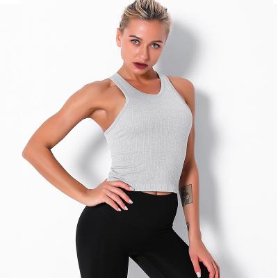 China 2020 Breathable Bodybuilding Sleeveless Muscle Fitted Fitness Clothing Solid Fitted Yoga Tank Crop Tops Women for sale