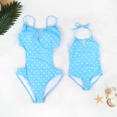 China Breathable High Quality Swimwear Padded Print Custom Mother and Daughter Blue One Piece Swimsuit for sale