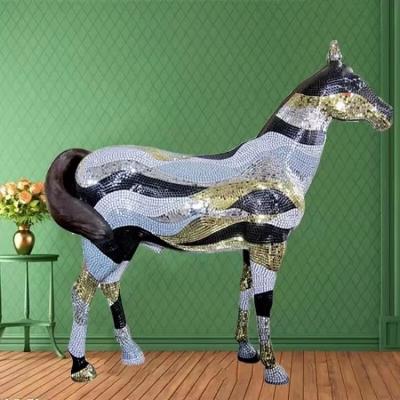 China New design slab beige marble horse mosaic mixed color parquet flooring cement base for sale