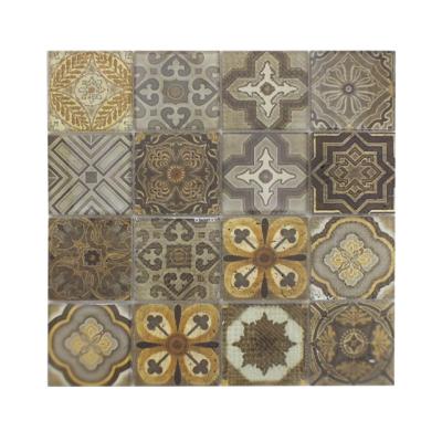 China Top Selling Parquet Mesh Mounted Beautiful Marble Glaze Pattern Glass Mosaic for sale