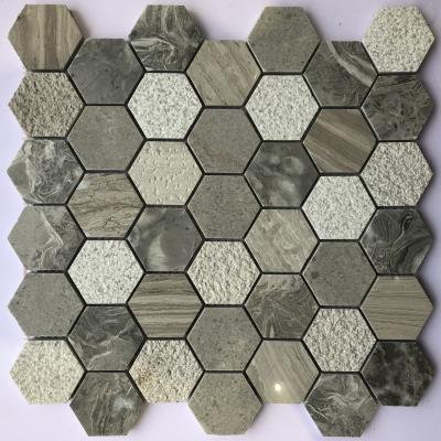 China Parquet Hexagon Honeycomb Stone Marble Mosaic Slab in Gray for sale