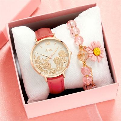 China Fashion \ Luxury Popular 3PCS Dress Watch Set With Box Women Wristwatches Fashion Leather Strap Ladies Watches Bracelet Box Set Female Clock Gift Set for sale