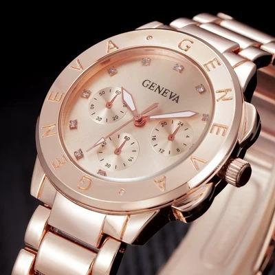 China Fashionable Quartz Watch Luxury Women Watch Wristwatch Rose Gold GENEVA Quartz Analog Quartz Watches Fashion Wristwatch Analog Clock Cheap Wholesale for sale