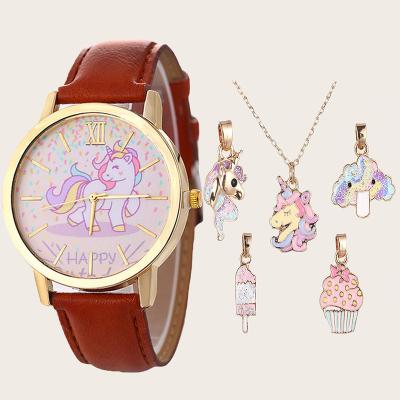 China Fashion.Sport 2020 Kids Baby Kids Girls Jewelry Set Necklace Necklace Bracelet Kids Quartz Watch Fashion.Sport 2020 Pretty Set Leather Watches For Girls Gi for sale