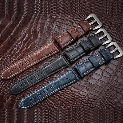 China Top Genuine Leather Watch Bands Leather Watch Strap Pattern 20mm 22mm 24mm Brown Blue Steel Buckle 26mm Bamboo for sale