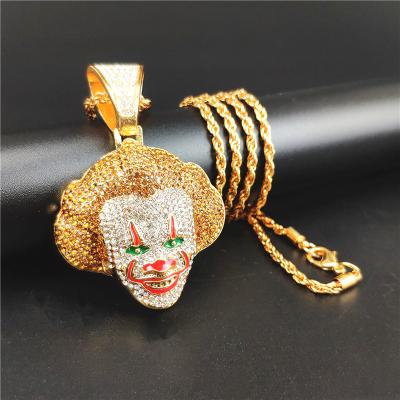 China Hip Hop Hip Hop Cubic Zircon Clown Pendant With Big Iced Out Full Rhinestone Choker Necklace Fashion Cuban Chain Jewelry for sale