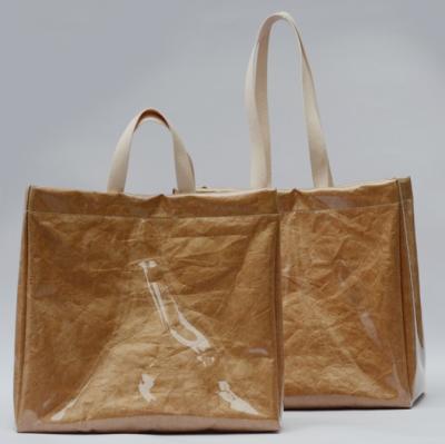 China Tote Bag Wholesale Kraft Paper With Waterproof PVC Shopping Bag Tote Bag for sale