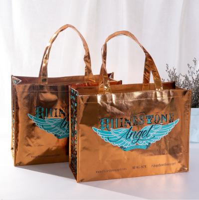 China Wholesale Kg Beauty Laser Luxury Folding Rose Gold Film Laminated Bag Laminated Non Woven Reusable Custom Logo for sale