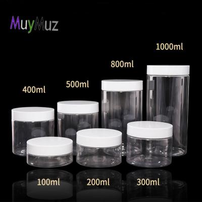 China 100ML 20ML300ml 50ml Round High Quality Viable Small Jar100g 200g 300g Clear PS Eco PET Cosmetic Jar With Screw Cap Lids for sale