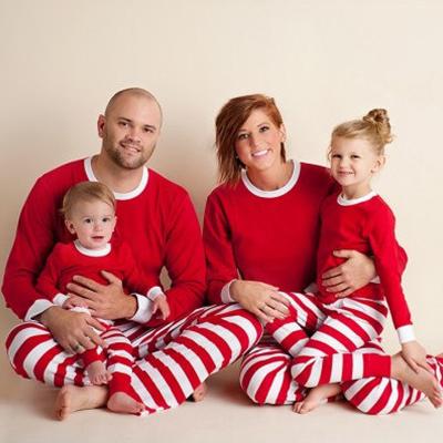 China Breathable Family Matching Outfits Clothes Red White Green Green Christmas Pajamas 2021 Christmas Pajamas Parent-child Full Sleeve Stripe Family for sale