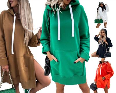 China Anti-wrinkle winter clothes for women oversized long hoodie dress sweatshirt dress tracksuit hoodie dress for sale