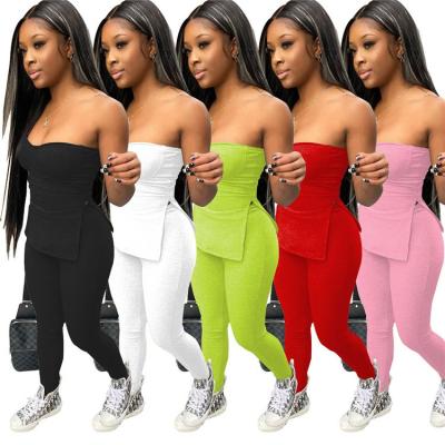 China Anti-Static Hot Selling New 2021 Summer Colorful Strapless 2pcs Set Woman Summer 2 Piece Set Women's Pants Two Piece Set for sale